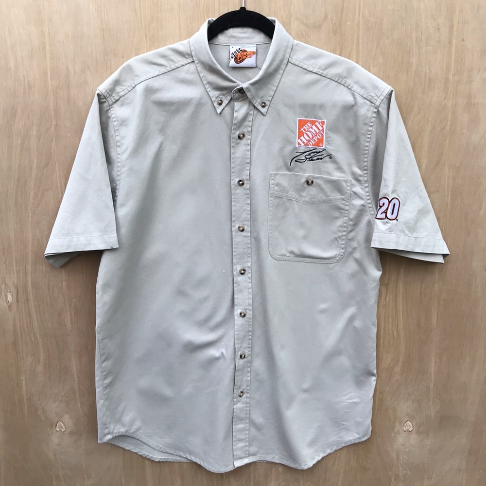 tony stewart short sleeve button up khaki Lrg NWOT